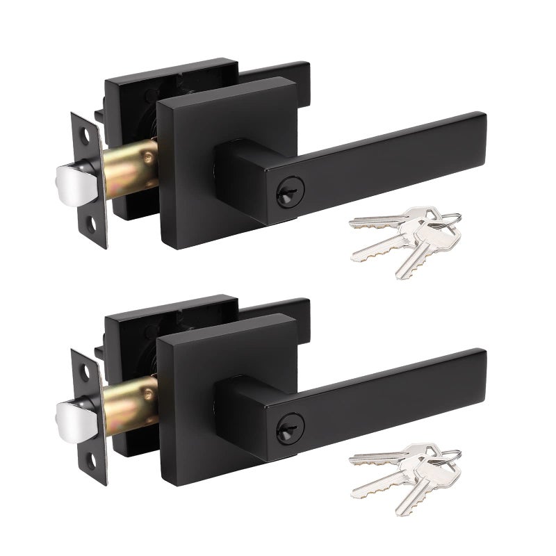 KNOBWELL 2 Pack Black Heavy Duty Entrance Door Lever Door Handle(for Office/Front Door) Black Door Handle, Keyed Entry(Different Keys) Door Leversets 2.13 lb One Lever(Not Keyed Alike) - Image 1